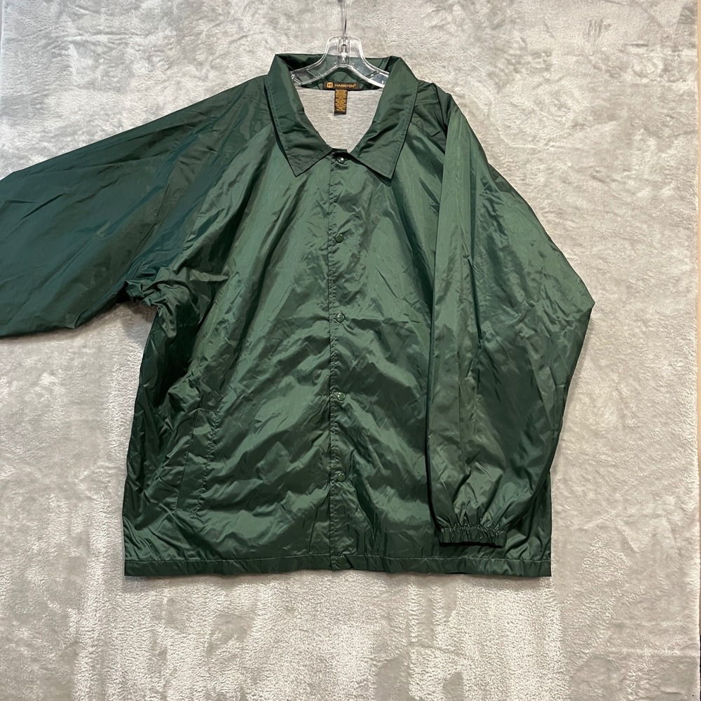 Harriton Coaches Jacket Men 3XL Green Nylon Snap Front Jersey Lined Windbreaker